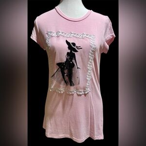 Garcia - Women’s Pink Graphic Tee with Sheer Overlay